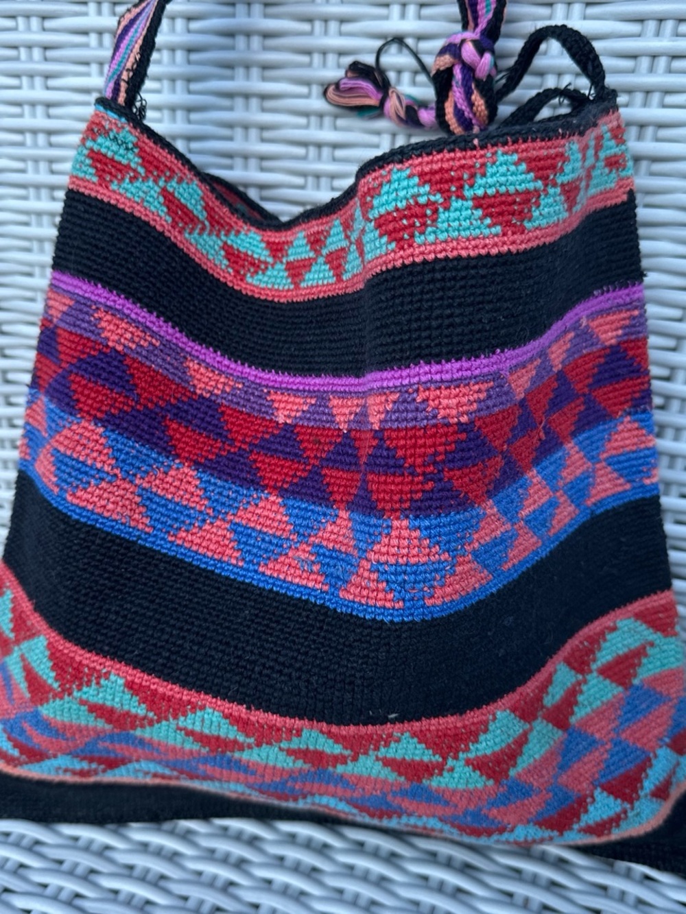 Guatemala Handwoven Black Multicolor Geometric Tote Bag